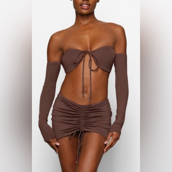 SKIMS COCOA Recycled long sleeve bikini top size L P2P 15"-17" - Picture 1 of 4